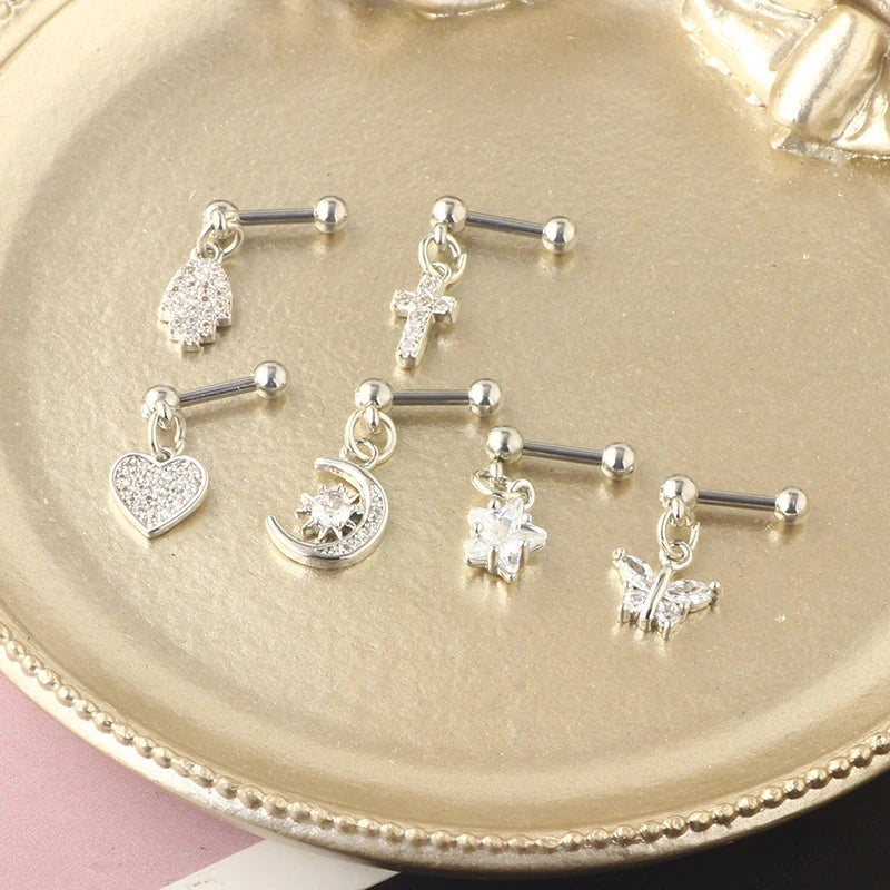 Zircon Earrings Helix Ear Lobe Piercing Conch Tragus Dangle Cartilage Ring Pierc