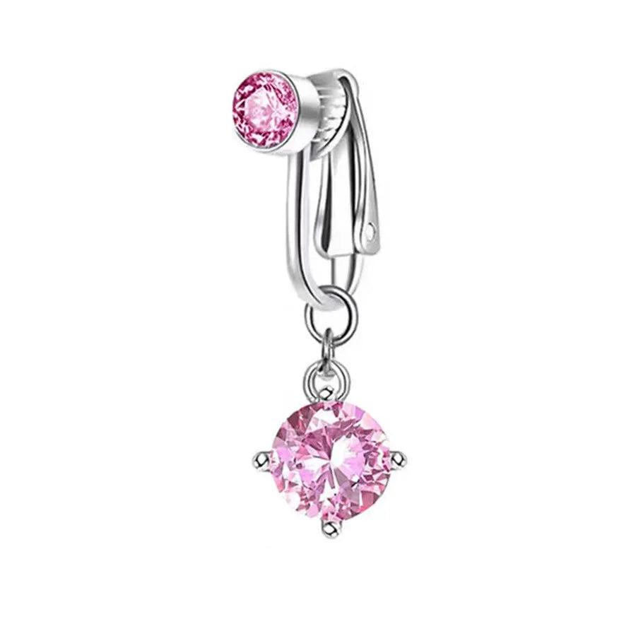 Clip On Belly Button Ring Butterfly Copper Zircon Pink Fake Belly Piercing Umbilical Navel Body Jewelry Trendy Fashion Style