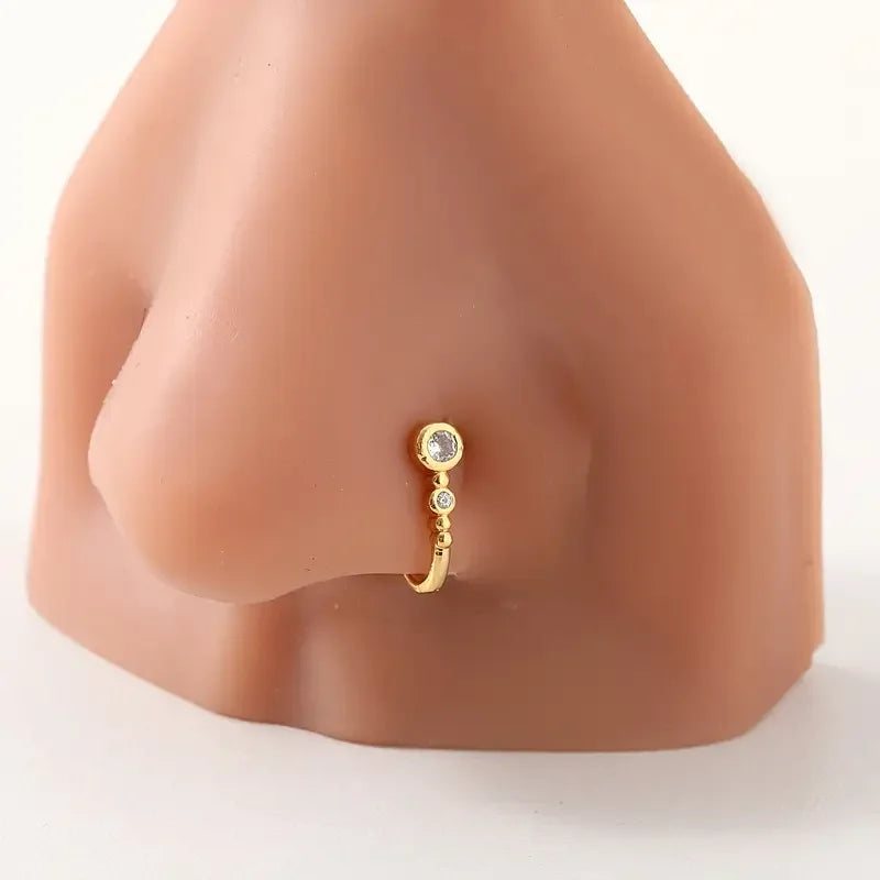 Bohemian Style Adjustable U-shaped Nose Clip with Red Zirconia - No Piercing Required Fake Nose Ring Jewelry