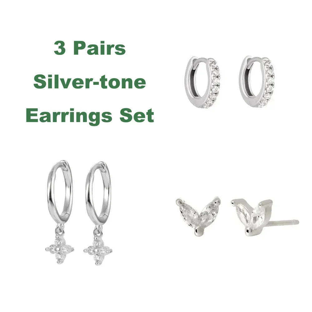1/3Pairs Copper Green CZ Stone Huggie Hoop Earring Stud Gold Color Silver Black Geometric Cartilage Earrings For Women Jewelry