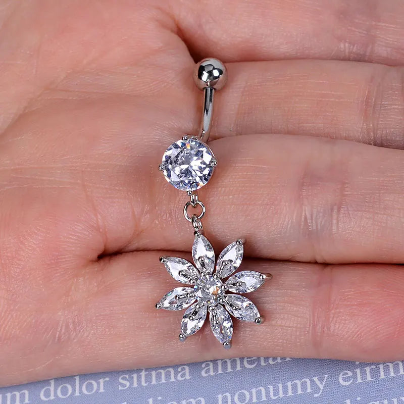 1PC Women Fashion Stainless Steel Piercing Crystal Butterfly Heart Belly Navel Ring Dangle Personality Body Jewelry Accessories