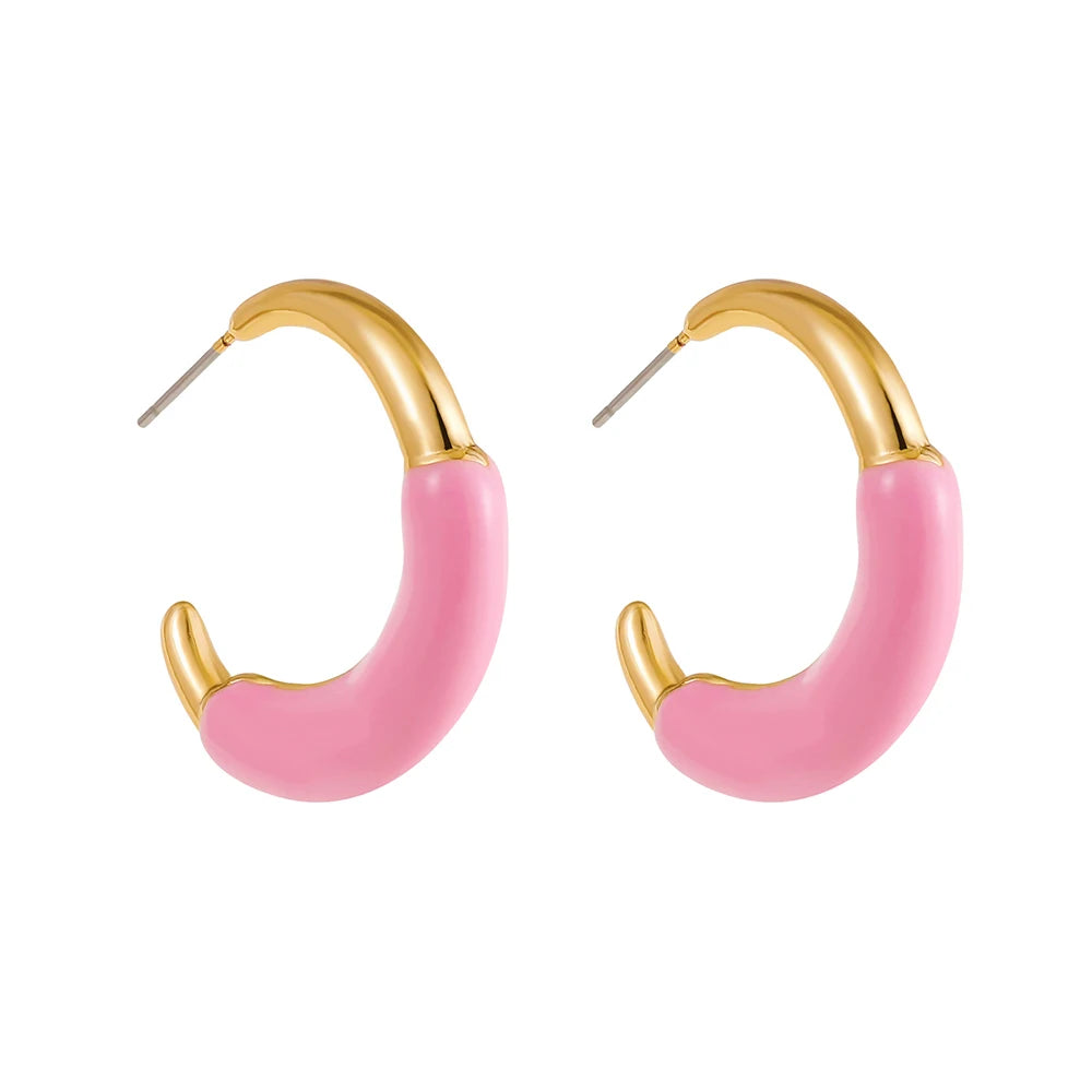Trend Enamel Color C Shape Gold Color Hoop Earrings for Women Girls Colorful Candy Circle Piercing Ear Stud Creative Jewelry