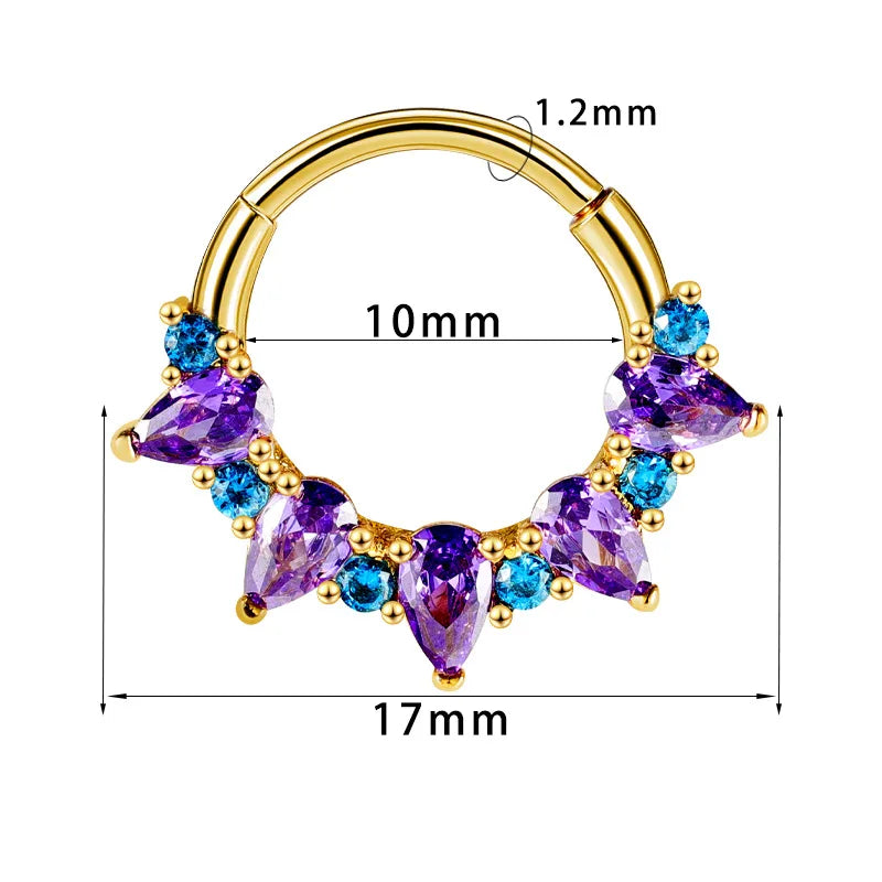 Fashion Gold Color Nose Rings for Women Earrings Surgical Steel Septum Ring Purple Cubic Zirconia Falso Nose Septum Piercing