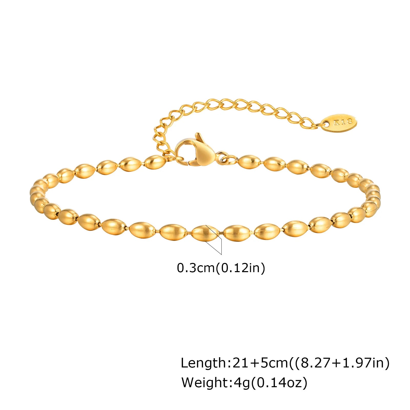 Beaed Ball Anklet Bracelet for Women, Waterproof Adjustable Link, 3mm 5mm Stainless Steel Stackable Gold Plated Anklet Jewelry