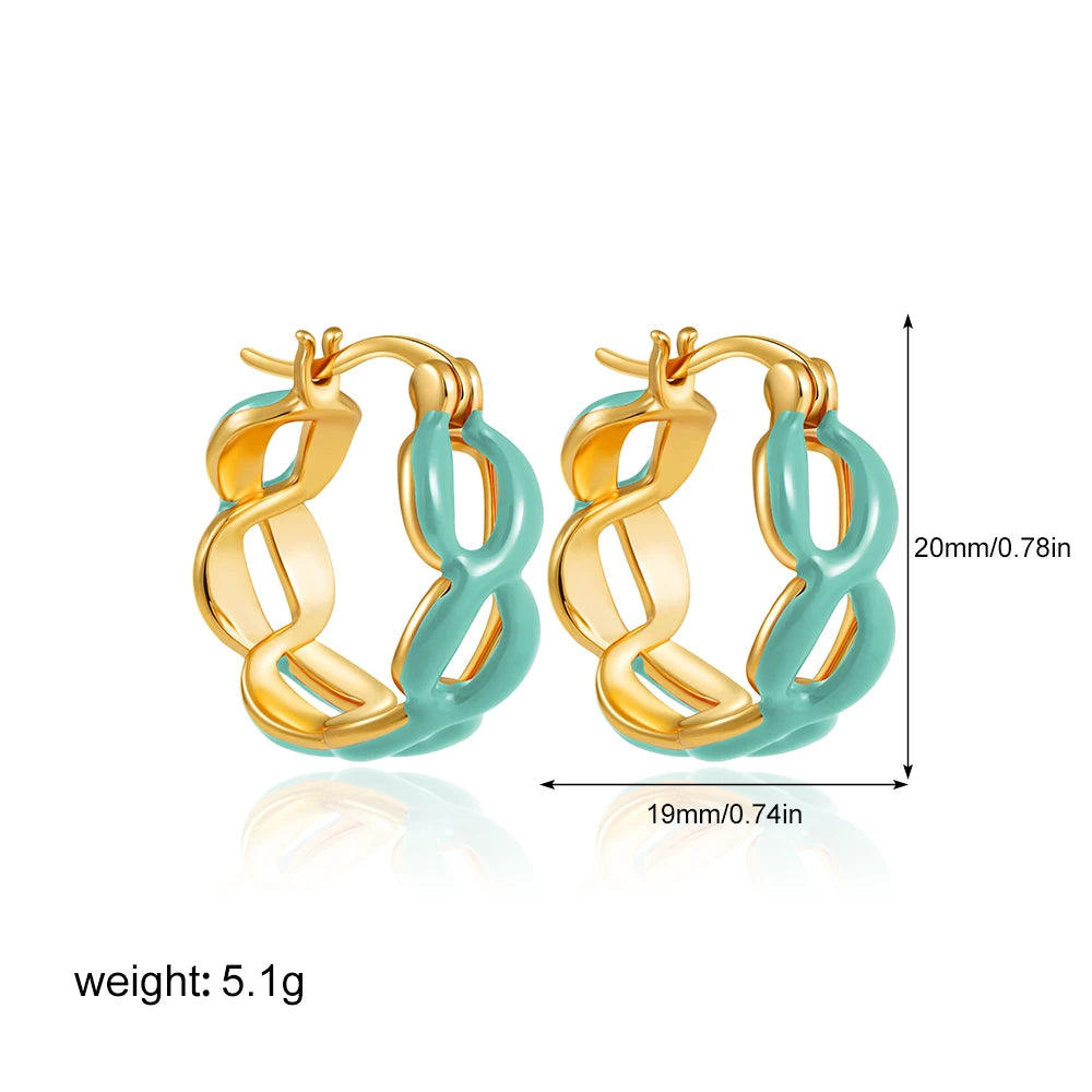 Fahsion Gold Color Twist Chain Link Hoop Earrings for Women Stainless Steel Statement Enamel Metal Huggie Earring Jewelry Aretes