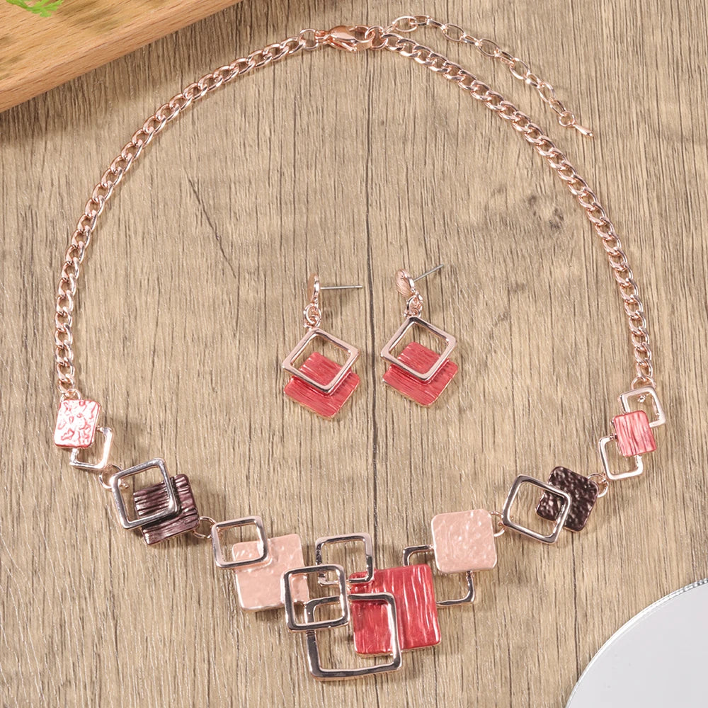 Fashion Simple Drip Oil Geometric Jewelry Sets for Women Accessories New Trendy Necklace and Earrings Set Daily Party Prom Gift