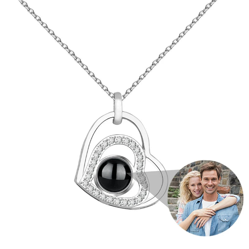 Custom Photo Necklace Projection Necklace with Picture I Love You 100 Languages Personalized Necklace Jewelry Gifts for Women