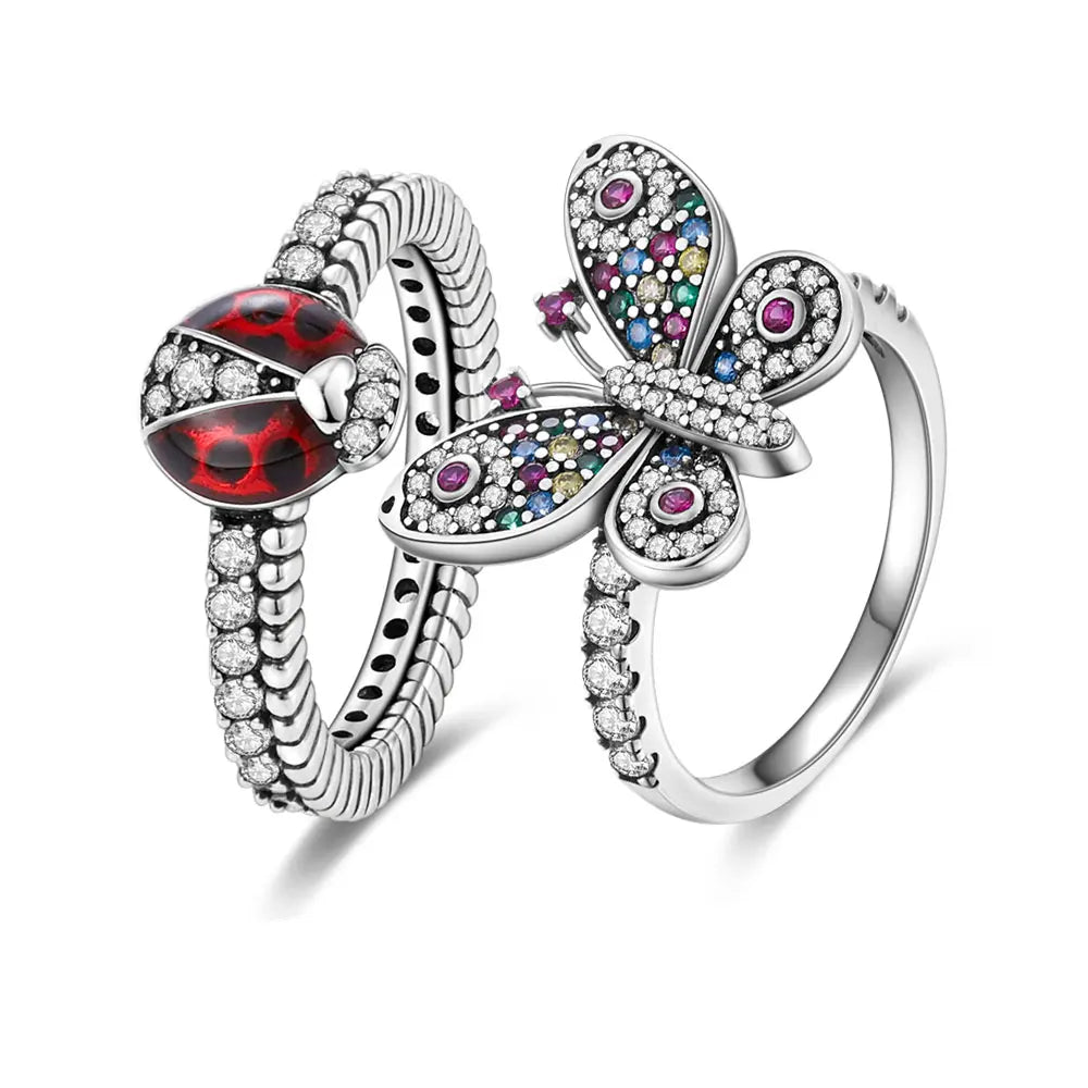 New Ladybug Full Set Colored Zirconia Butterfly Ring Sparkling Ladies Rings Fashion Jewelry Luxury Stackable Rings Gift Hot Sale