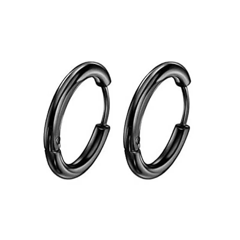 1 pairs Unisex Punk Hypoallergenic Stainless Steel Small Round Hinged Hoop Earrings Set for Men and Women 8mm/10mm/12mm Sizes