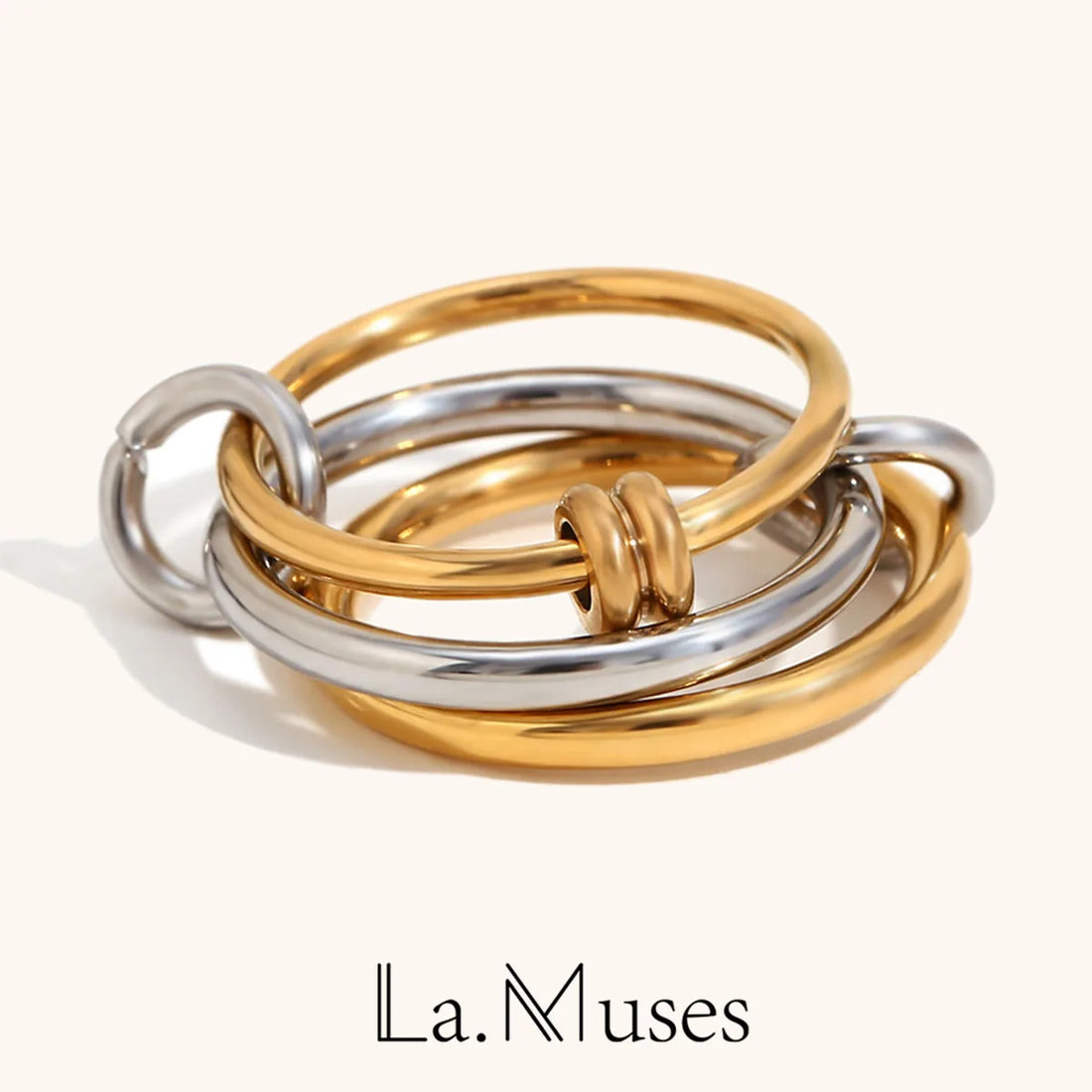 La. Muses Color Mix Dual Tone Multi-layer Circle Stainless steel Women's Ring Trendy Fashion Daily Versatile Jewelry