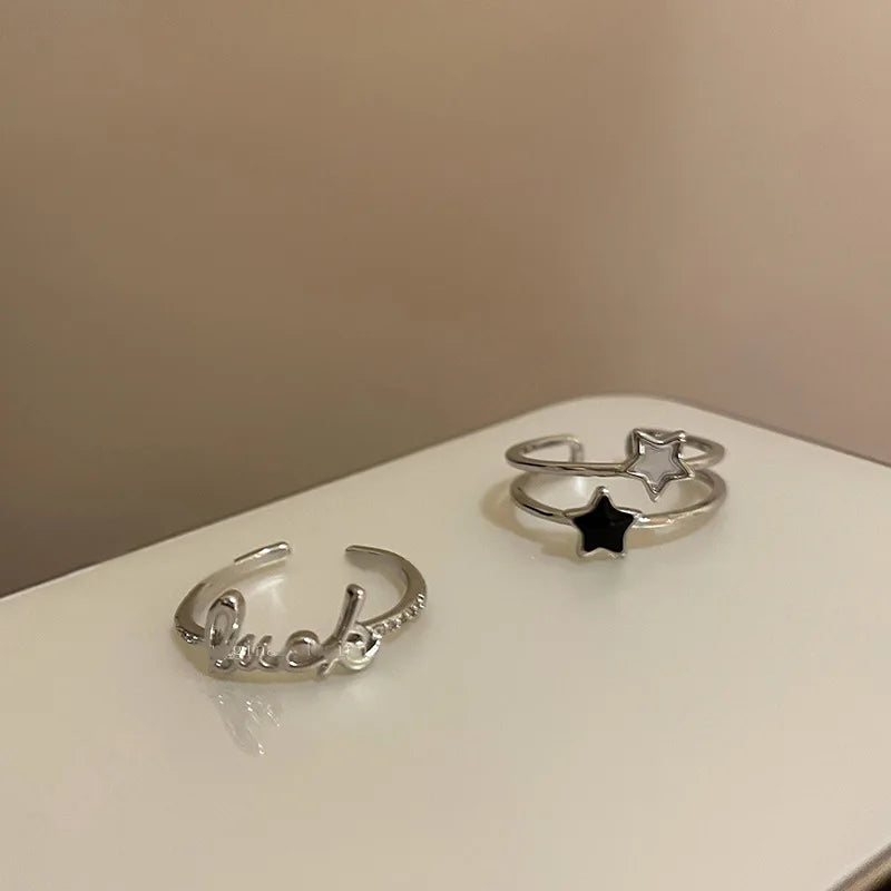Kpop Fashion Star Zircon Crystal Rings for Women Girls Double Layer Ring Aesthetic Jewelry y2k Accessories 2024 New Trend