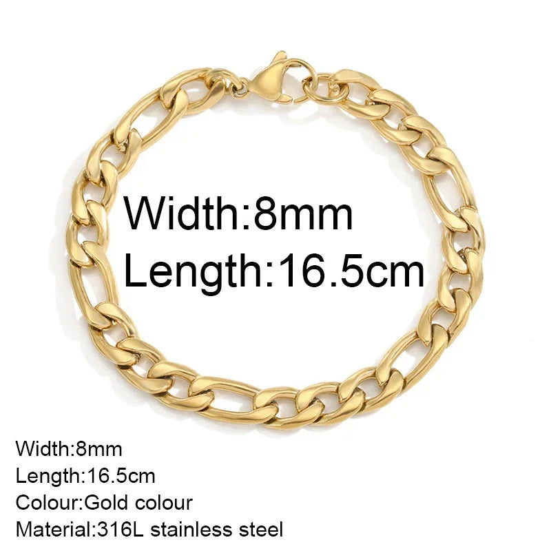 Multilayered Bracelet Gold Color Snake Paperclip Figaro Cuban Chain Stainless Steel Jewelry Male Female Bracelets Factory