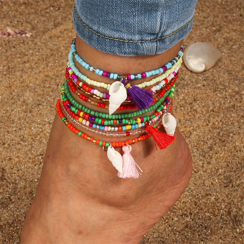 Bohemian Handmade Colorful Beads Anklets Summer Beach On Leg Foot Chain Bracelet Anklet Women Girls Holiday Jewelry Gifts