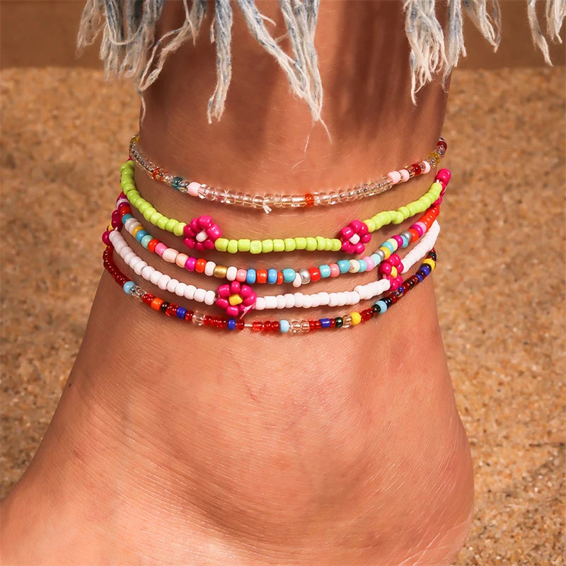 Bohemian Handmade Colorful Beads Anklets Summer Beach On Leg Foot Chain Bracelet Anklet Women Girls Holiday Jewelry Gifts