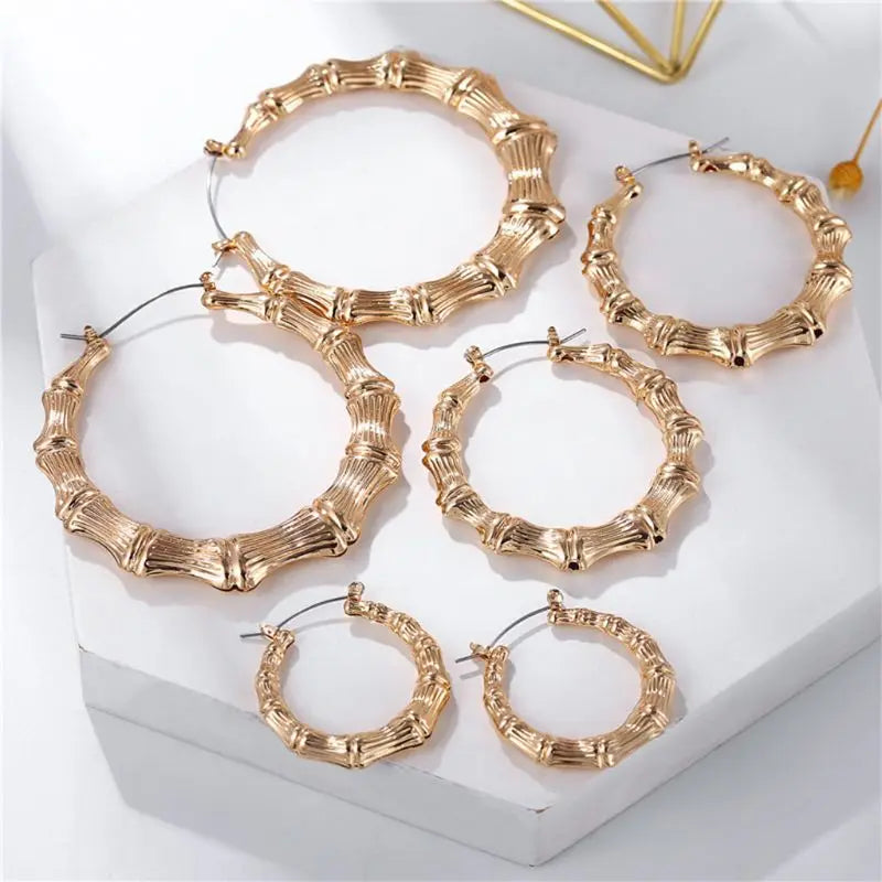 Punk Earrings Sliver Gold Color Big Bamboo Circle Hoop Earrings Large Celebrity Earrings Hoops Jewelry Charms for Women