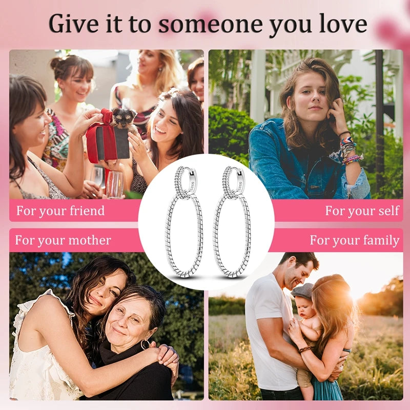 2024 New Sterling Silver S925 Oval Double Ring Close Set Serpentine Earring Drop Simple Jewelry For Women And Girls Party Gift