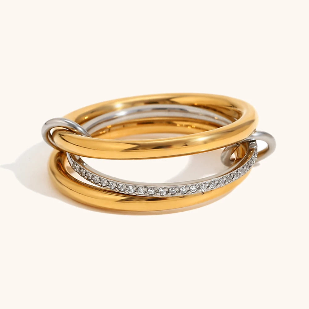 La. Muses Color Mix Dual Tone Multi-layer Circle Stainless steel Women's Ring Trendy Fashion Daily Versatile Jewelry