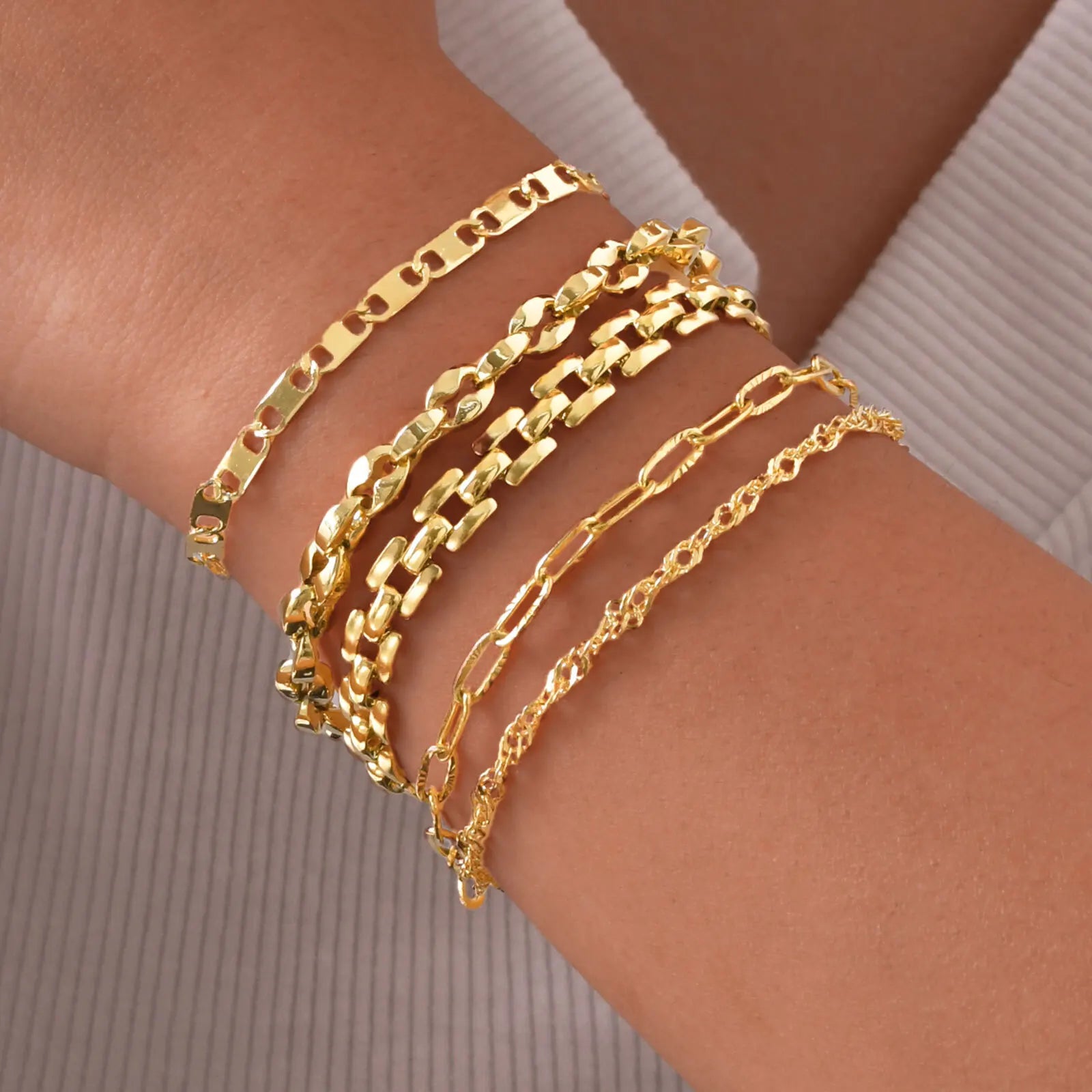 Gold Color Link Bracelet, Layering Bracelets for Women ,Stainless Steel Chain Adjustable Waterproof Jewelry