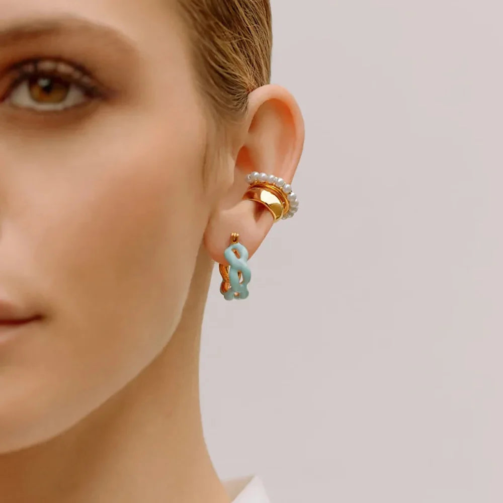 Fahsion Gold Color Twist Chain Link Hoop Earrings for Women Stainless Steel Statement Enamel Metal Huggie Earring Jewelry Aretes