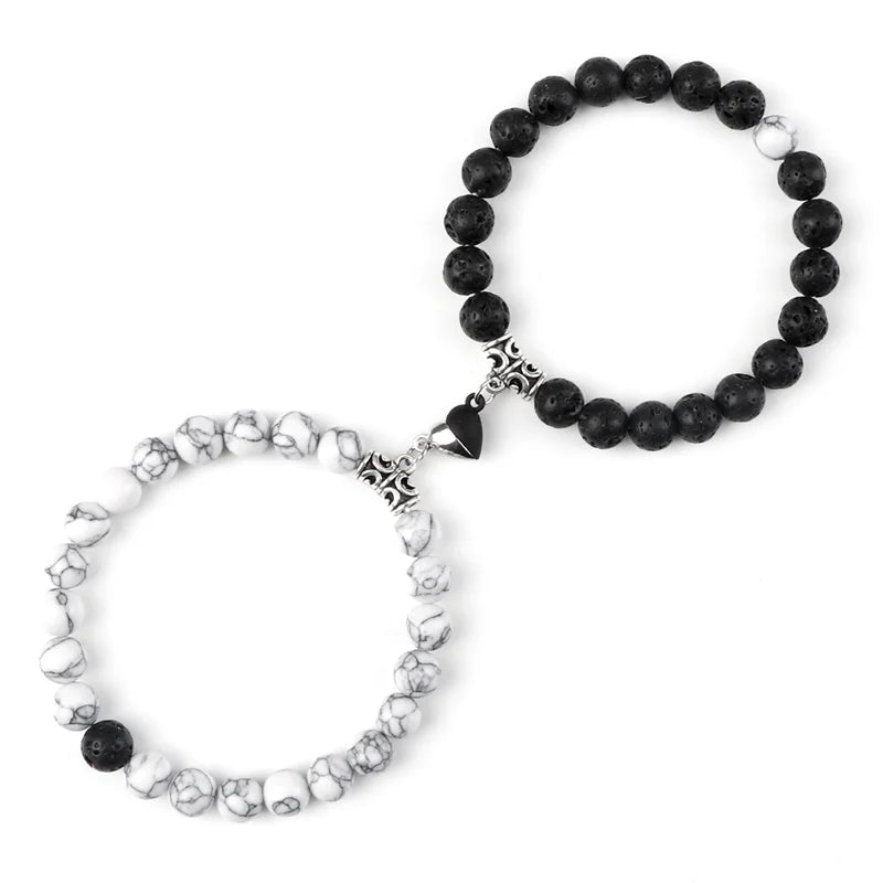 Hot Sale 2Pcs/Set Beads Bracelet For Lovers Natural Stone Distance Heart Magnet Couple Bracelets Friendship Fashion Jewelry Gift