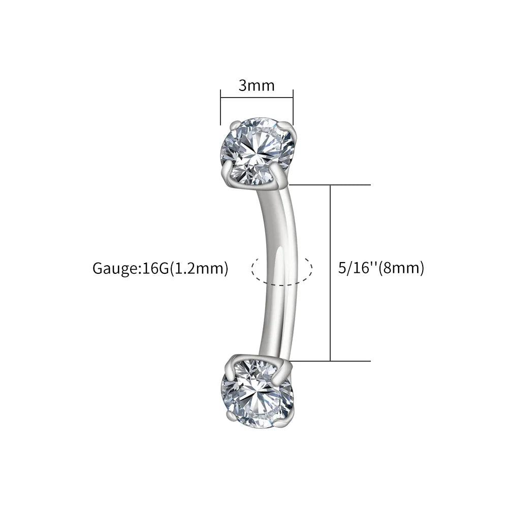 Right Grand ASTM F136 Titanium 16G CZ Cartilage Helix Daith Rook Earring Eyebrow Curved Barbell Labret Lip Piercing Body Jewelry