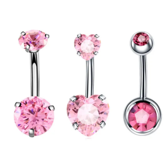 3PCS Heart Crystal Belly Button Piercing Jewelry Set Red Cz Navel Piercing Bulk Flower Belly Rings Pack Piercing Ombligo Lote