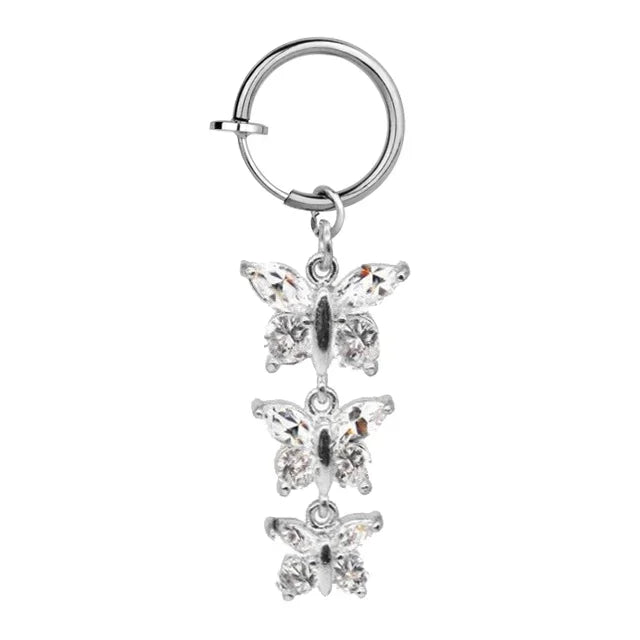 Fashion Butterfly Fake Belly Button Piercing Fake Belly Piercing Clip on Umbilical Navel Faux Belly Cartilage Earring Clip