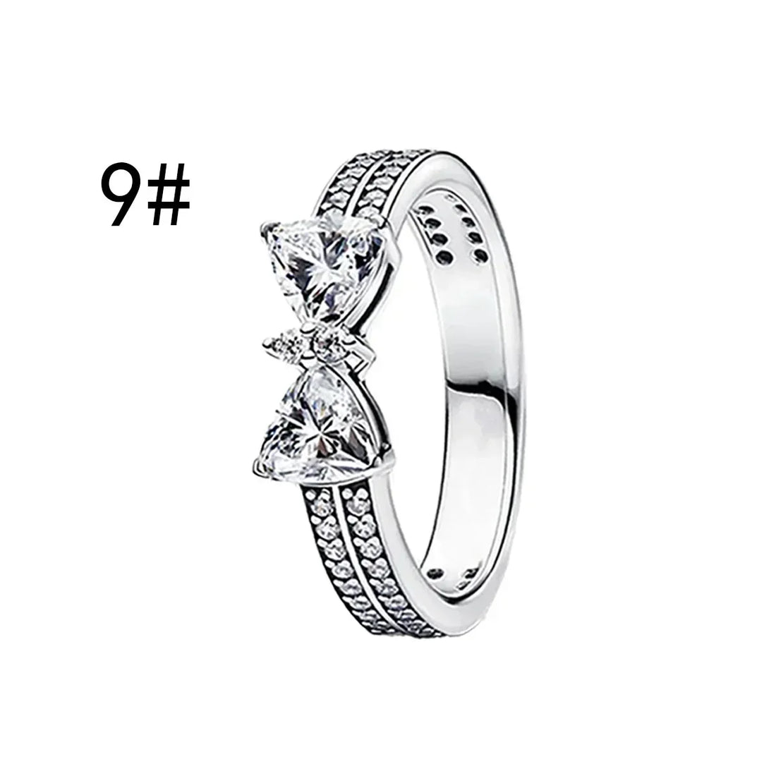 New Original 925 Sterling Silver Crown Bow Heart Set Ring Necklace Earring Crystal Women Valentine's Birthday Gift DIY Jewellery