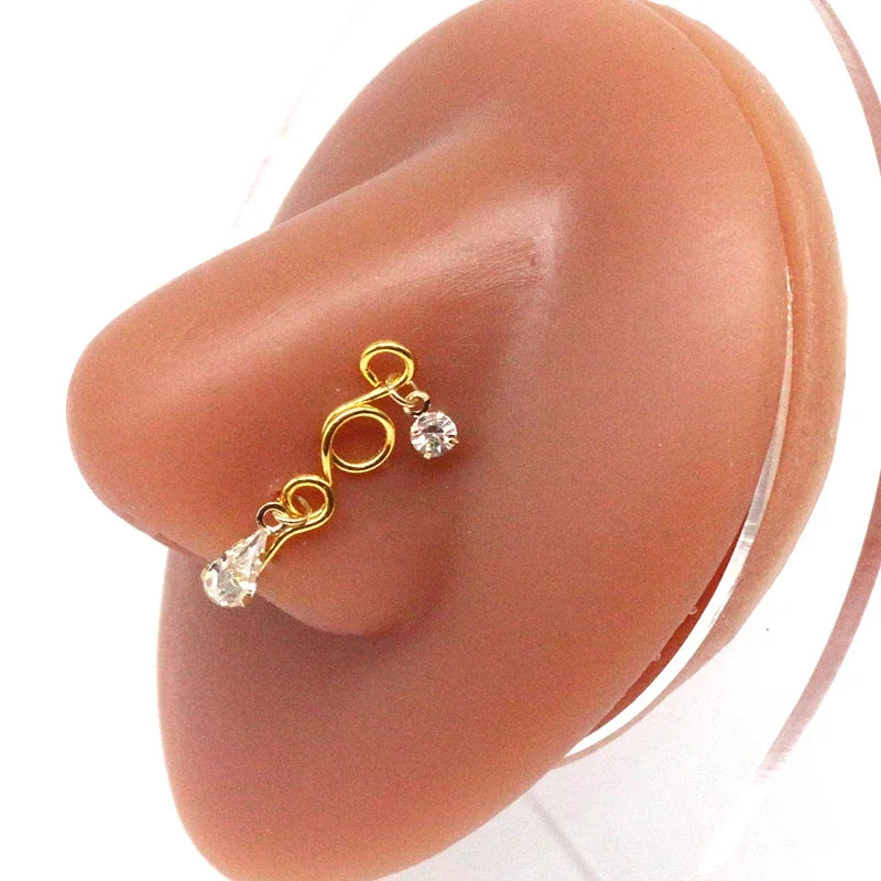 Nose Cuffs Fake Nose Ring Brass Thread Bead Dangle Copper Clip On Nose Ring Non Piercing Body Jewelry For Women