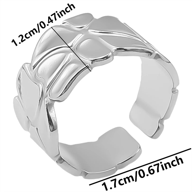 1Pc Stainless Steel Waterproof Women Personality Textured Chunky Open Rings Vintage Hollow Irregular Multi-layer Anillos Jewelry