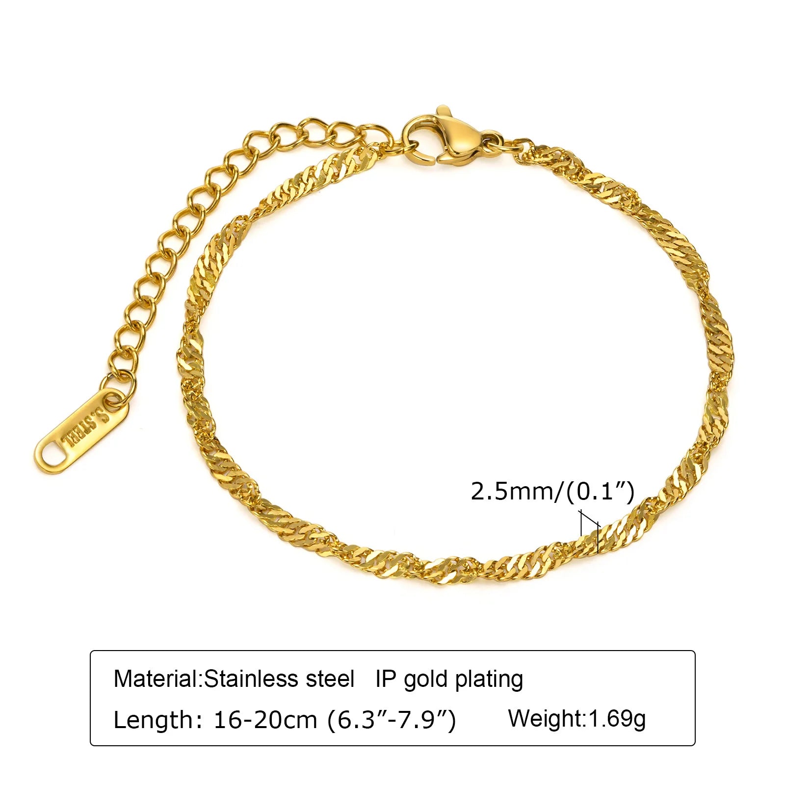 Gold Color Link Bracelet, Layering Bracelets for Women ,Stainless Steel Chain Adjustable Waterproof Jewelry