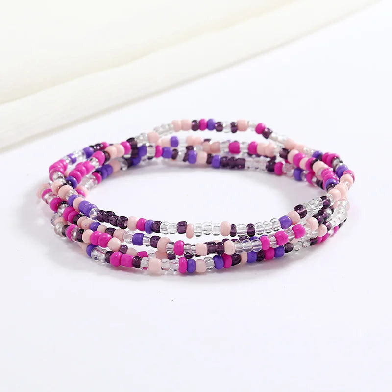 Women New Simple Fashion Hand Beaded Chain Glass Beaded Body Chain All-match Color Elastic Waist Chain BD7052