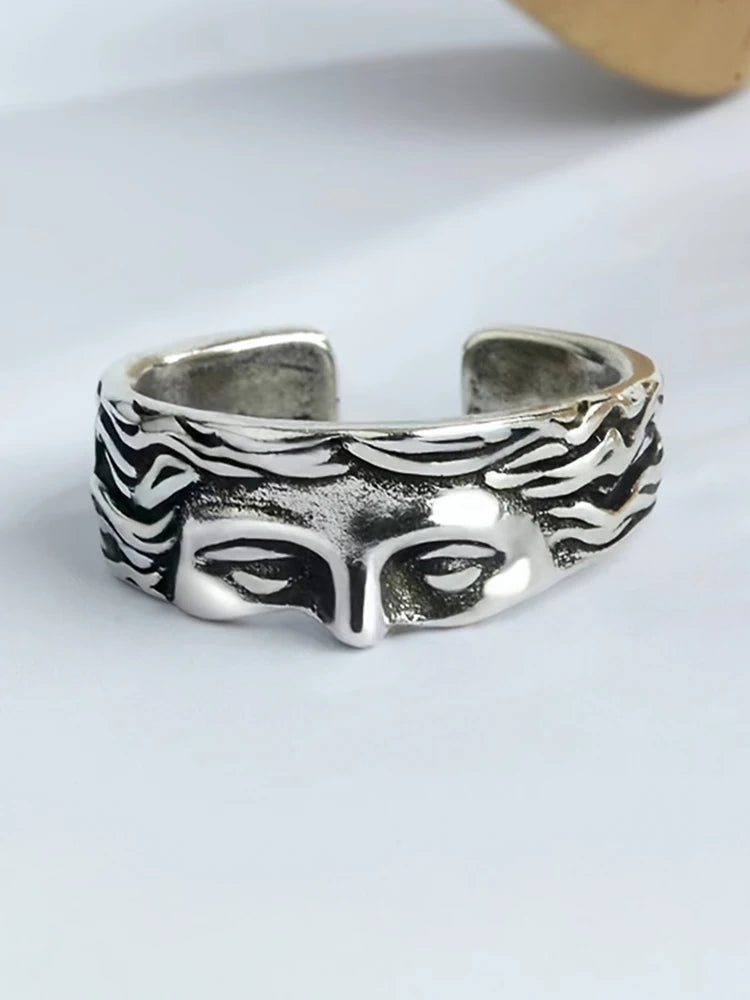 Rings For Men Creative Venus Mask Ring, Retro Thai Silver Relief With Adjustable Opening Ring Confessing Gift