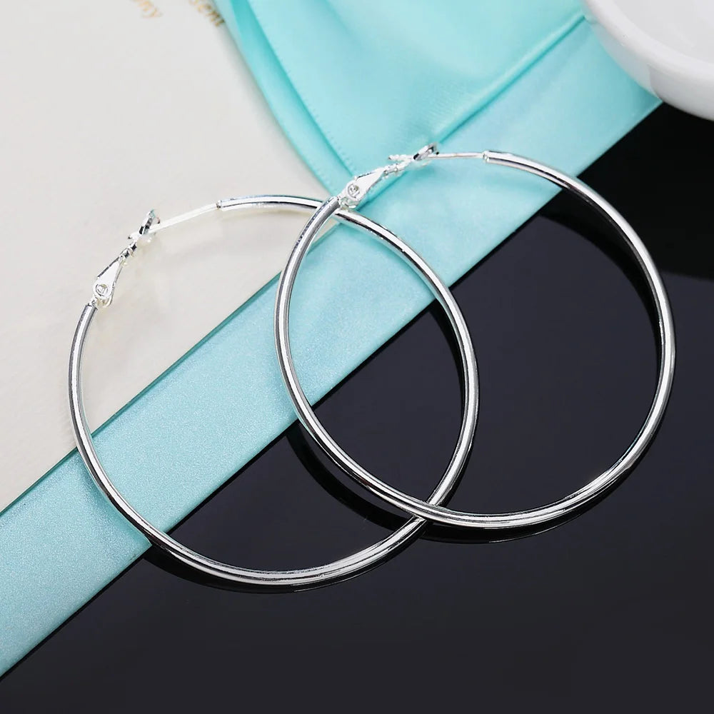 925 Sterling Silver Women's 50/60/70/80MM Round Big Hoop Earrings Wedding Fashion Jewelry For Women 2022 Christmas GaaBou