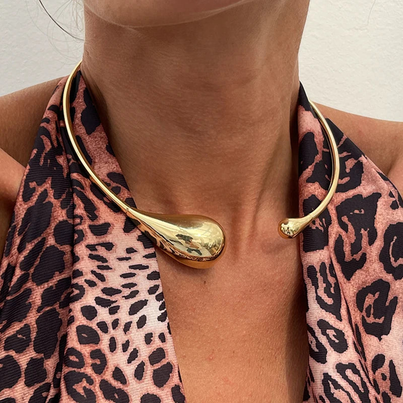 Ingemark Goth Water Drop Open Torques Choker Necklace for Women Trendy Punk Geometric Metal Chain Grunge Jewelry Steampunk Men