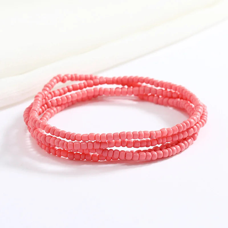 Women New Simple Fashion Hand Beaded Chain Glass Beaded Body Chain All-match Color Elastic Waist Chain BD7052