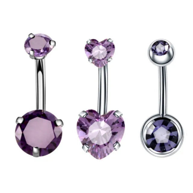 3PCS Heart Crystal Belly Button Piercing Jewelry Set Red Cz Navel Piercing Bulk Flower Belly Rings Pack Piercing Ombligo Lote