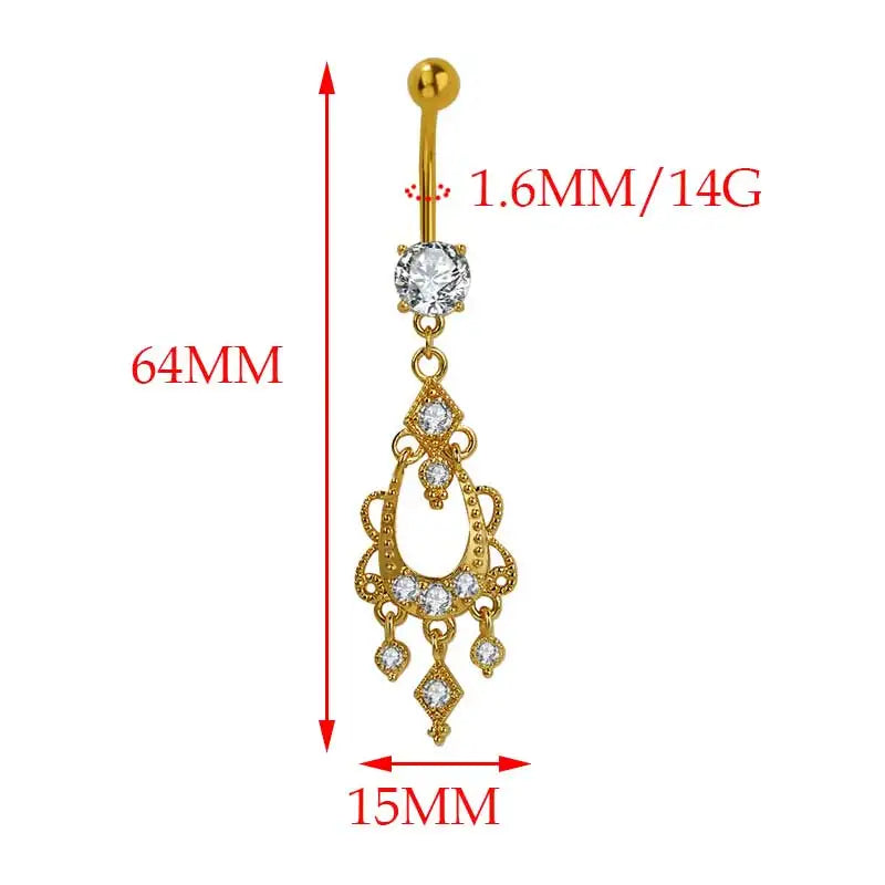 1PC Women Fashion Stainless Steel Piercing Crystal Butterfly Heart Belly Navel Ring Dangle Personality Body Jewelry Accessories