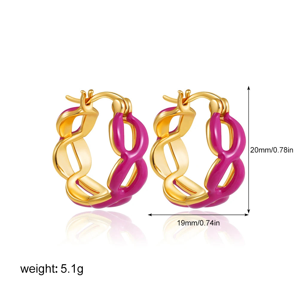 Fahsion Gold Color Twist Chain Link Hoop Earrings for Women Stainless Steel Statement Enamel Metal Huggie Earring Jewelry Aretes
