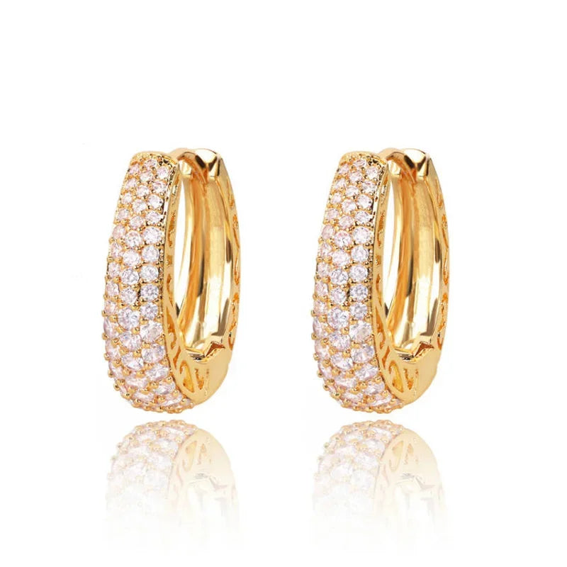 RAKOL Hollow Gold Color Hoop Earrings for Women Paved Dazzling CZ Stone Luxury Trendy Female Circle Earrings Statement Jewelry