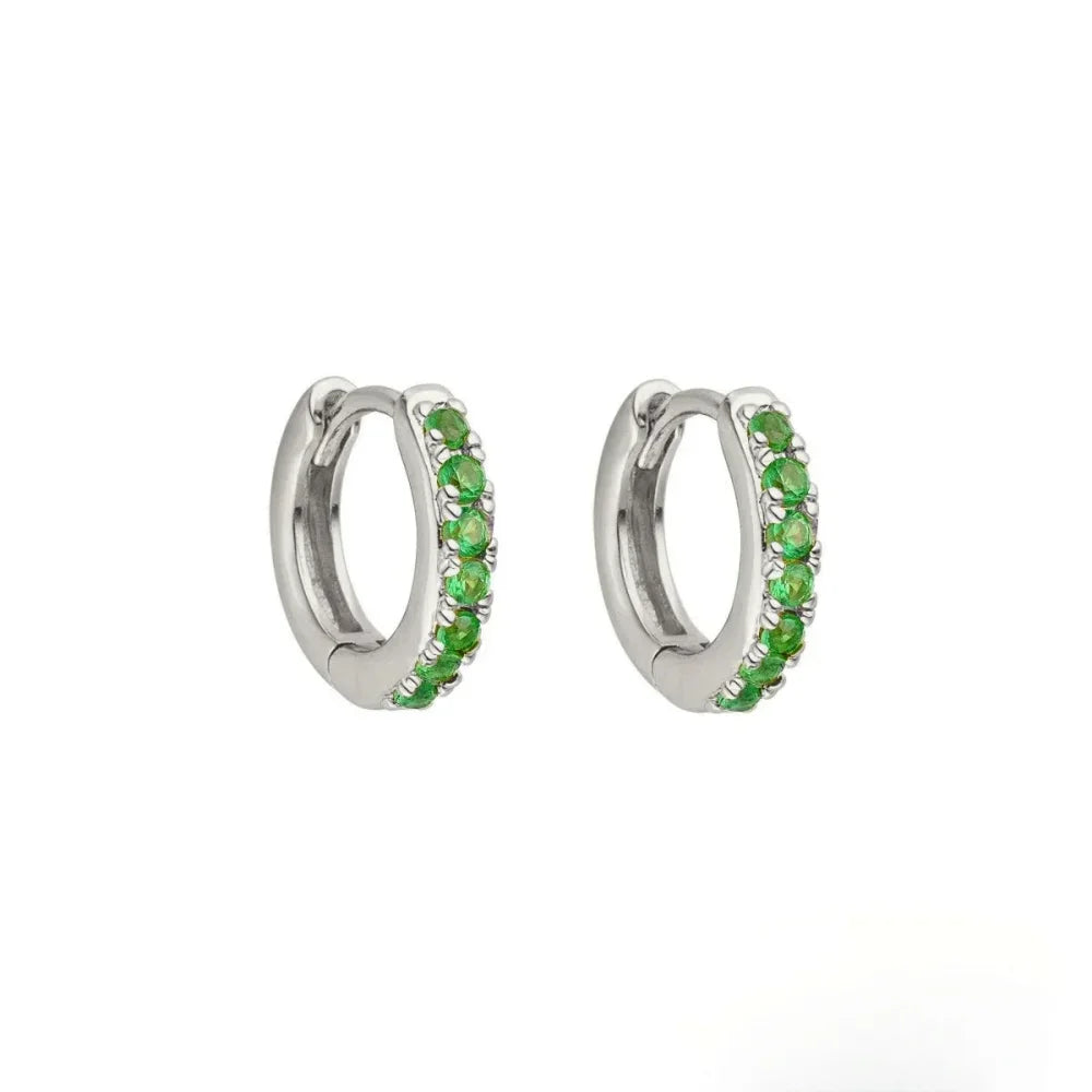 1/3Pairs Copper Green CZ Stone Huggie Hoop Earring Stud Gold Color Silver Black Geometric Cartilage Earrings For Women Jewelry