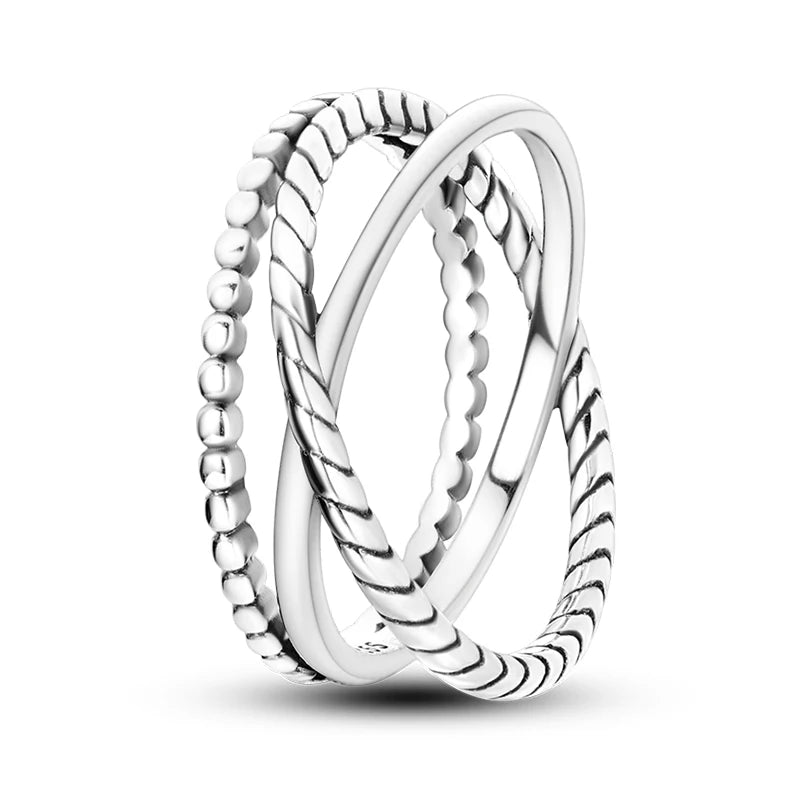 Women's 925 Sterling Silver Geometric Overlapping Zircon Classic Design Rings Anniversary Birthday Engagement Fine Jewelry