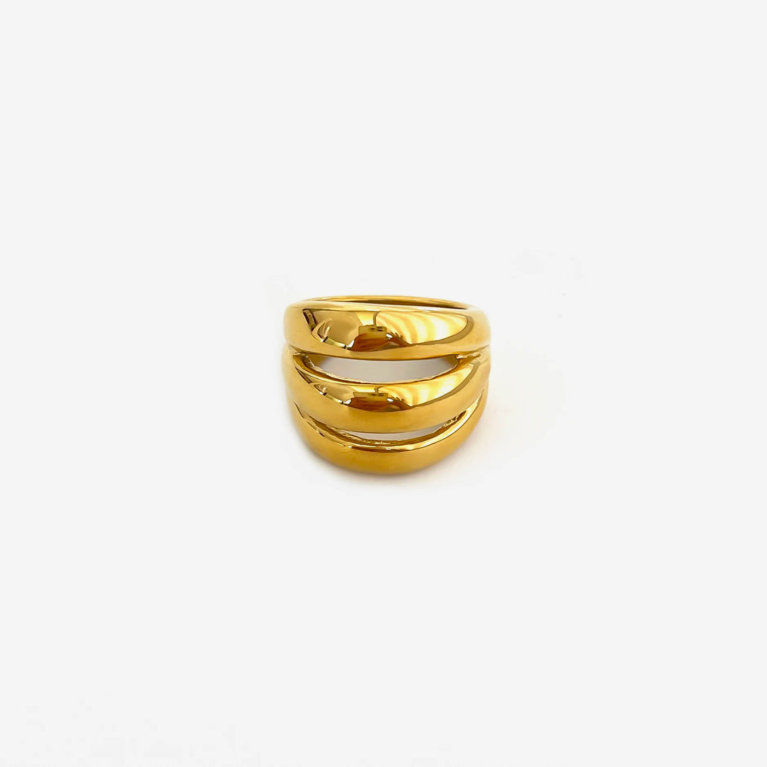 Peri'sbox Stainless Steel 18K Gold Silver Plated 3 Splicing Color Chunky Dome Ring Multi-Layer Hollow Rings for Women Men Unisex