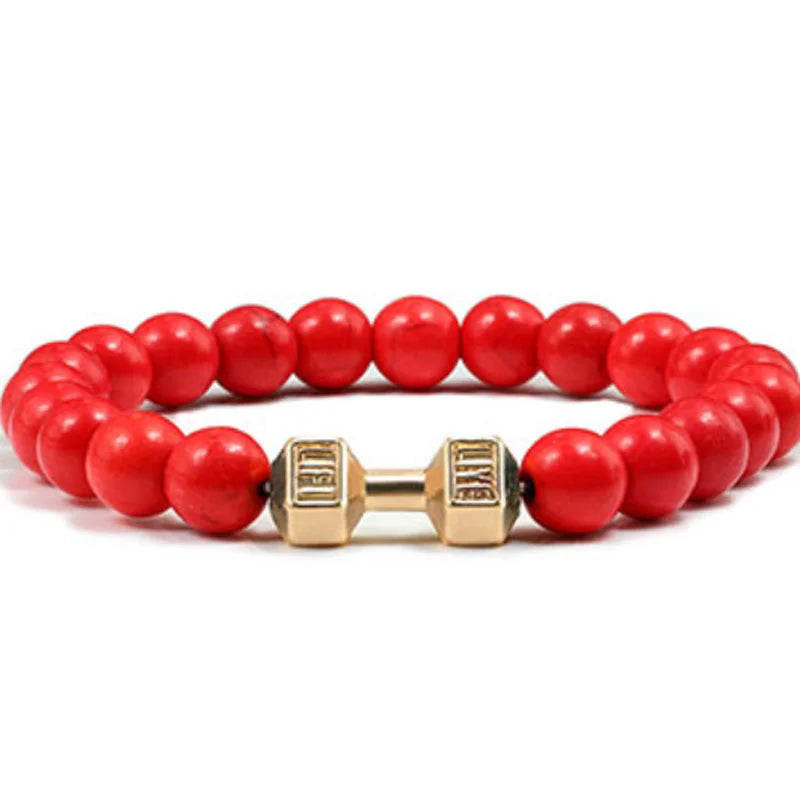 Hot Selling Vintage Men's Bangle Natural Stone Bead Dumbbell Pendant Elastic Strand Bracelet for Friend's Gift