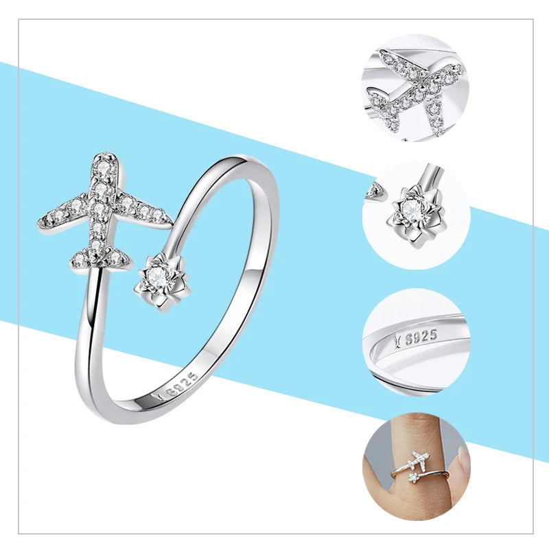 WOSTU Adjustable Rings Real 925 Sterling Silver Stackable Engagement Zircon Open Size Rings For Women Female Original Jewelry