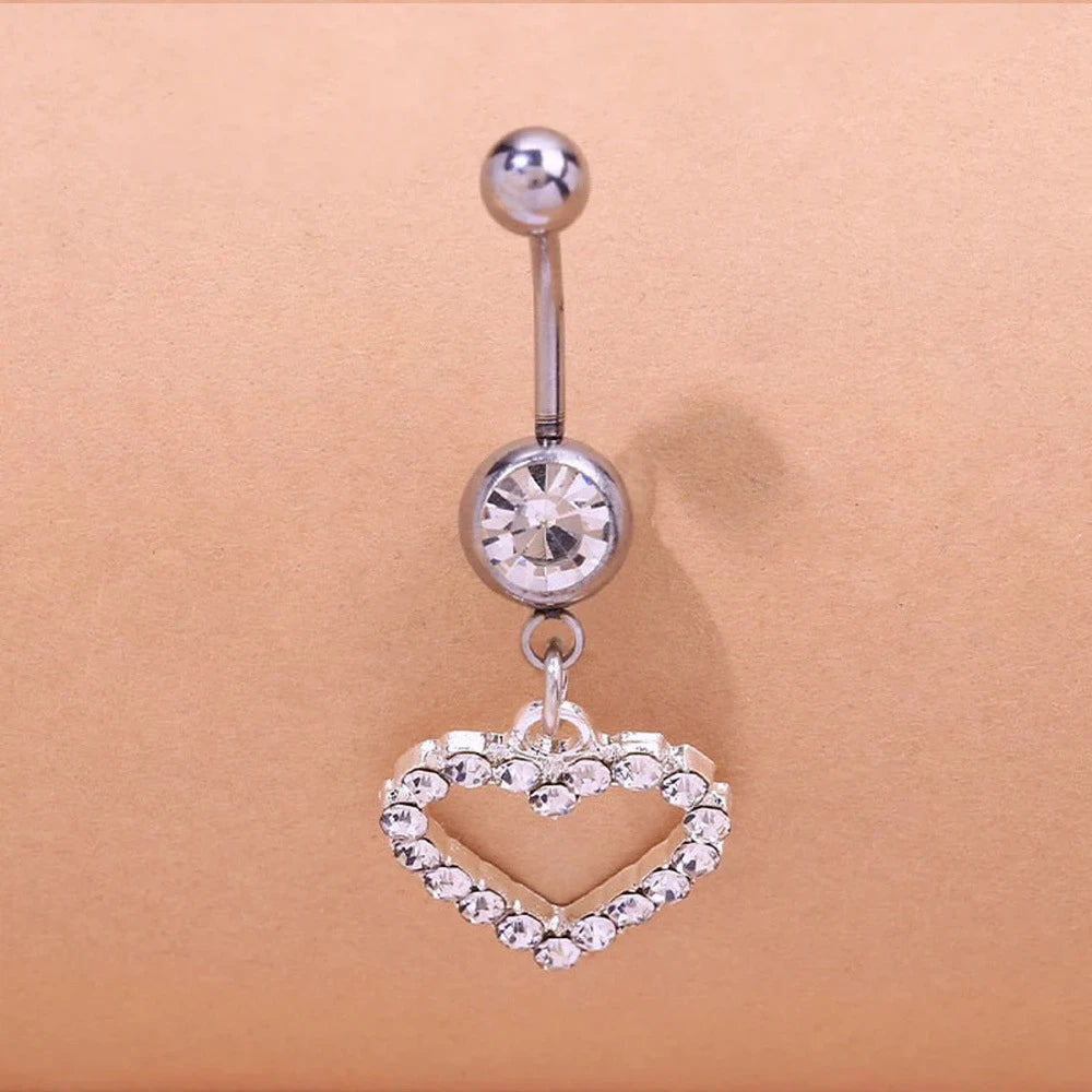 Shiny Rhinestone Heart Belly Button Nails Body Piercing Jewelry Sexy Crystal Belly Button Ring Wholesale Jewelry for Women