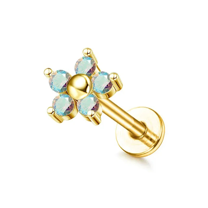 Drperfect 16G Cartilage Earrings Stud for Women Stainless Steel Flat Back Butterfly Moon Flower Helix Tragus Piercing Jewelry