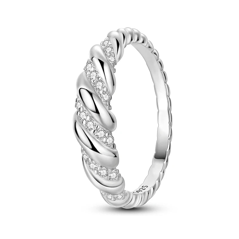 Women's 925 Sterling Silver Geometric Overlapping Zircon Classic Design Rings Anniversary Birthday Engagement Fine Jewelry