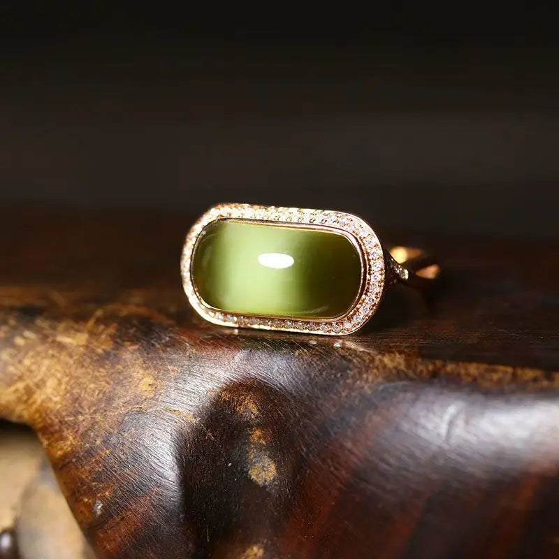 New natural Hetian jasper rings for women exquisite light luxury ethnic style engagement party silver jewelry adjustable