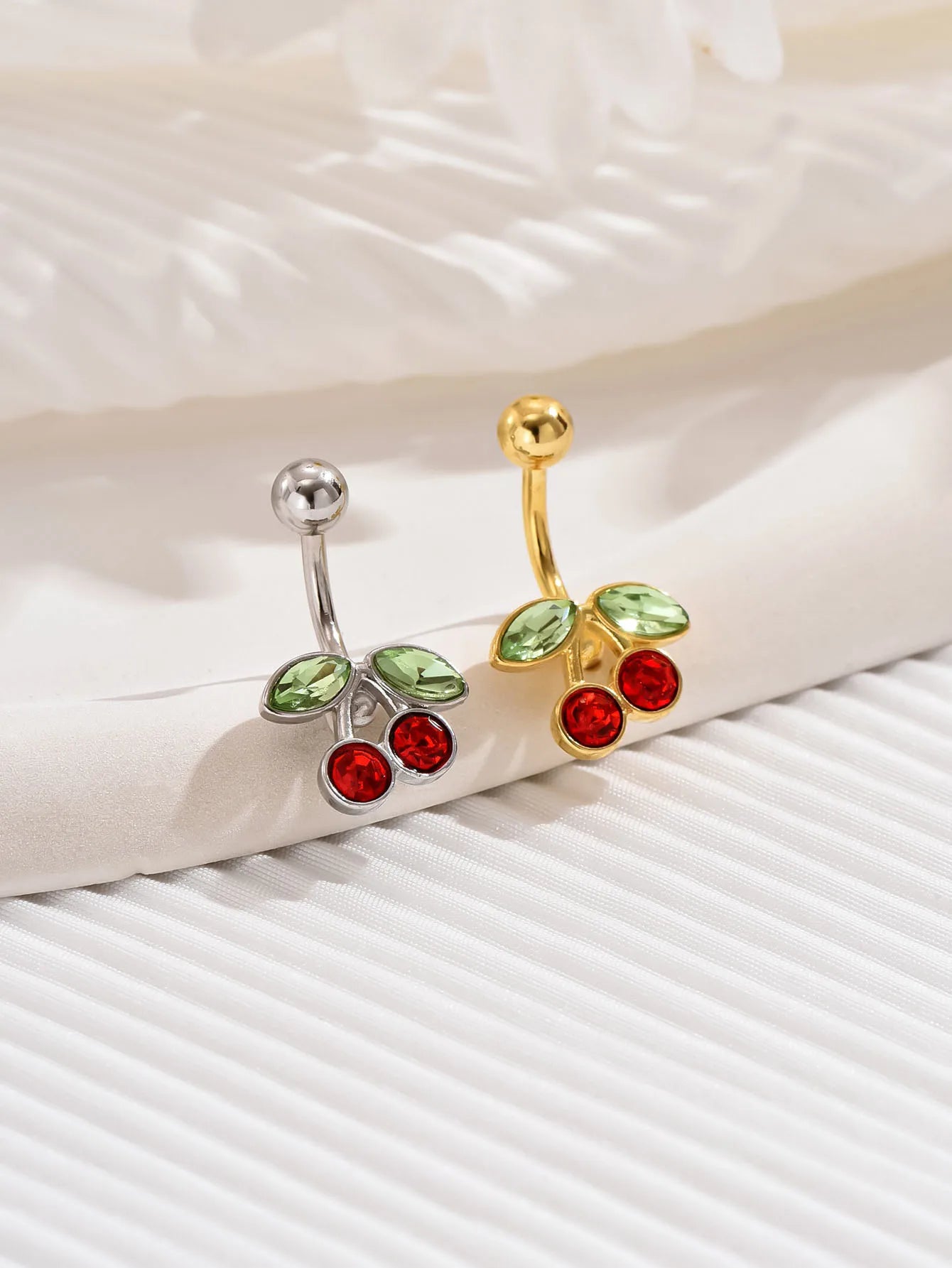 14G Cute Surgical Steel Plated 18K Gold Cherry Belly Button Ring for women Body Belly Piercing Fruit Navel Belly Button Rings